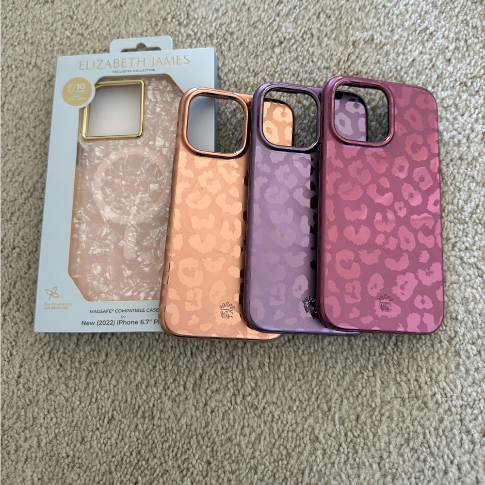 Elizabeth and James pink case and 3 velvet cavier iPhone 14 Pro Max case set